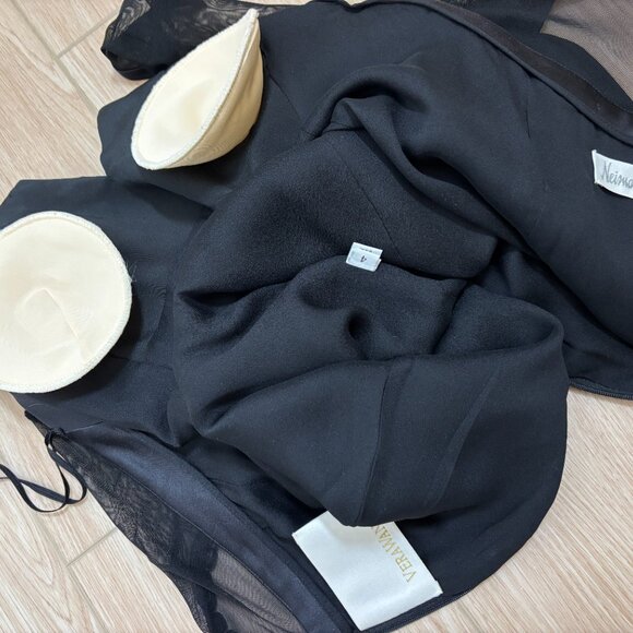 VERA WANG 1995 Vintage Black Sheer Sleeve Silk Mini Dress - Picture 8 of 8